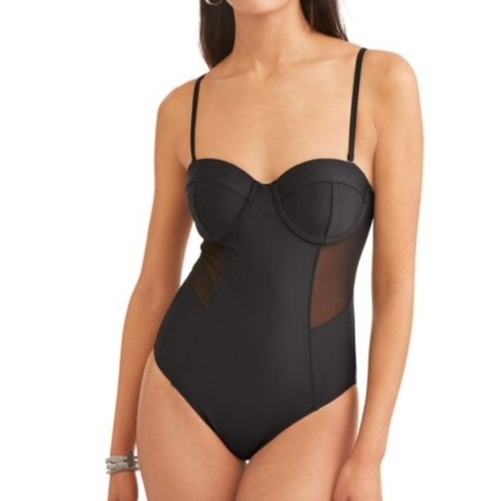 Donatello black  sweetheart bandeau one piece swimsuit w/mesh panels size large